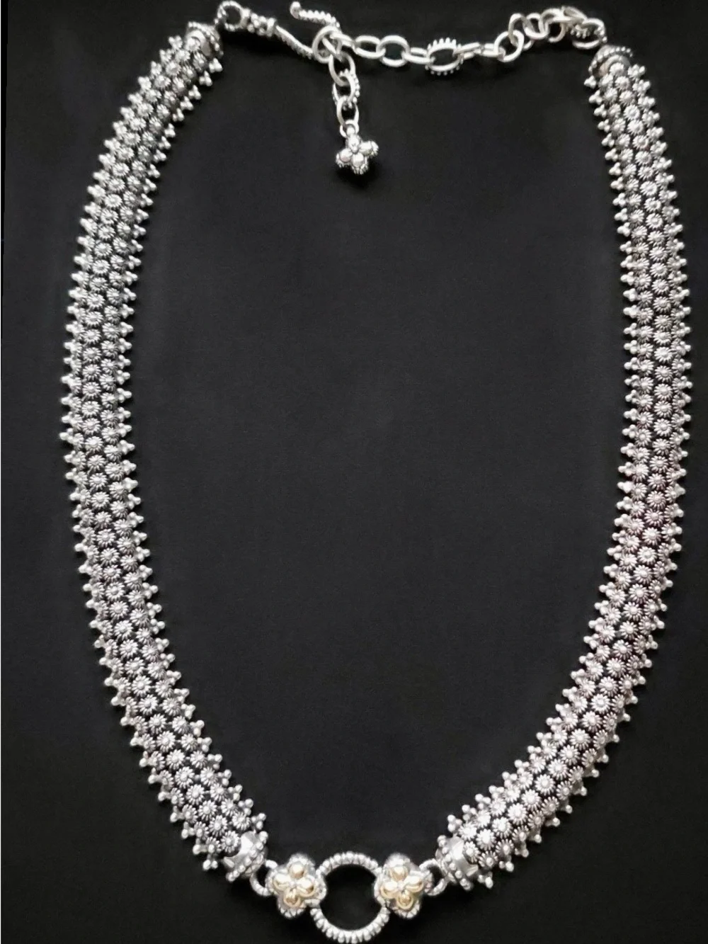 Barbara Bixby Sterling Silver & 18k Flower Accent Woven Collar Necklace - Picture 1 of 9